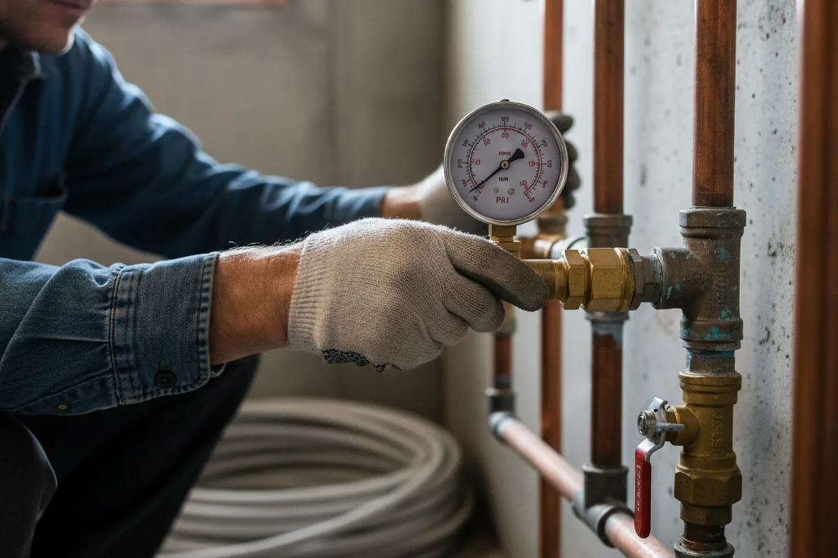 Pressure testing a repaired line during Water Line Repair in Pendleton